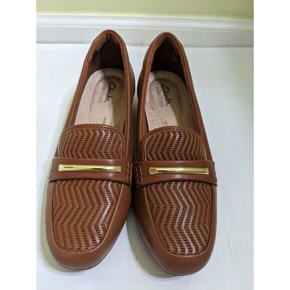 Clarks Collection Leather Loafer Juliet Aster Brown Gold Size 6 New Shoes - Picture 2 of 8